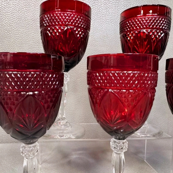 Set Of 5Cristal d'Arques Durand Antique Ruby Red Wine Goblets Glasses 8” - Picture 5 of 8
